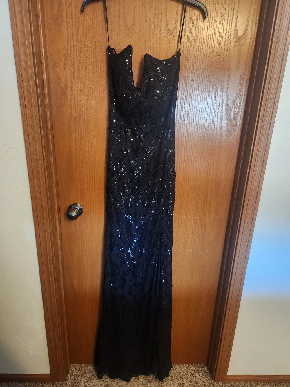 Windsor Black Sequin Strapless Prom Dress - Picture 1 of 4